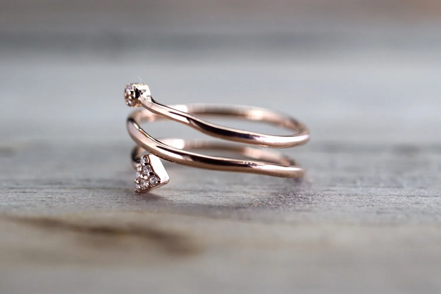 14k Solid Rose Gold Diamond Stack Arrow Wrap Wire Infinity Intertwined Twist Love knot Love Band Promise Ring