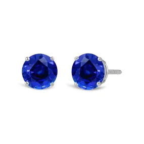 14K White Gold Stud Earrings | Created Sapphire | Screw Back | Gift Box