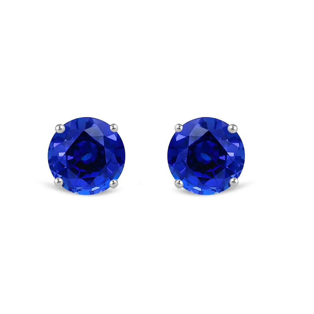 14K White Gold Stud Earrings | Created Sapphire | Screw Back | Gift Box