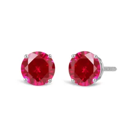 14K White Gold Stud Earrings | Round Created Ruby | Screw Back | Gift Box