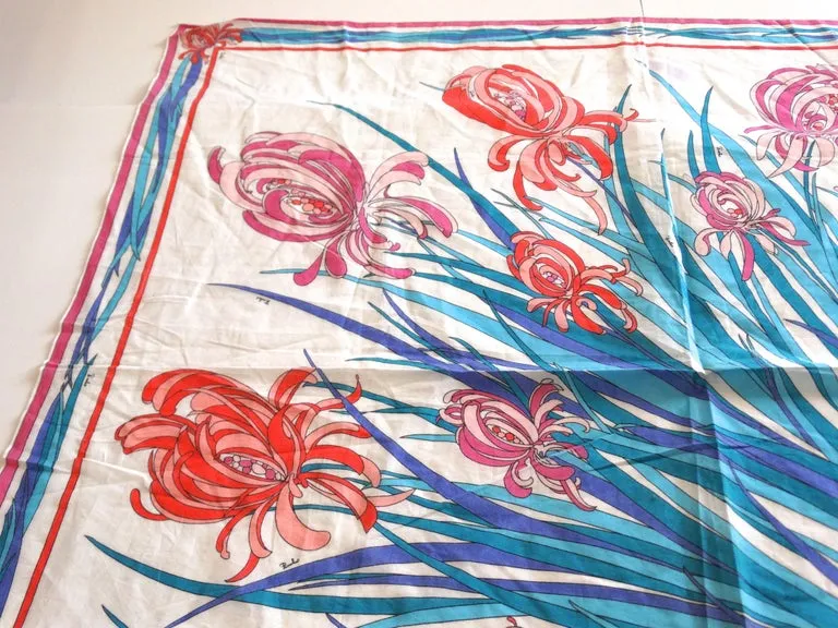 1970s Emilio Pucci Iconic Iris Print Cotton Scarf