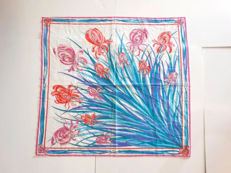 1970s Emilio Pucci Iconic Iris Print Cotton Scarf