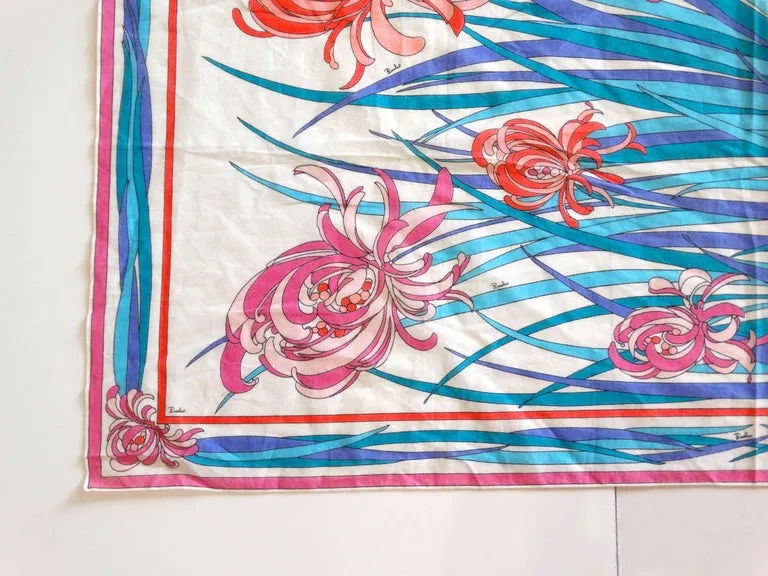 1970s Emilio Pucci Iconic Iris Print Cotton Scarf