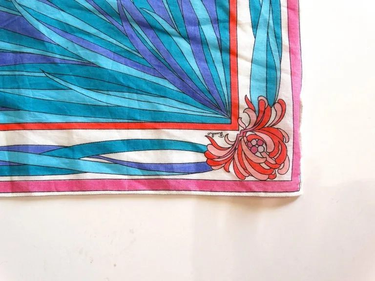 1970s Emilio Pucci Iconic Iris Print Cotton Scarf