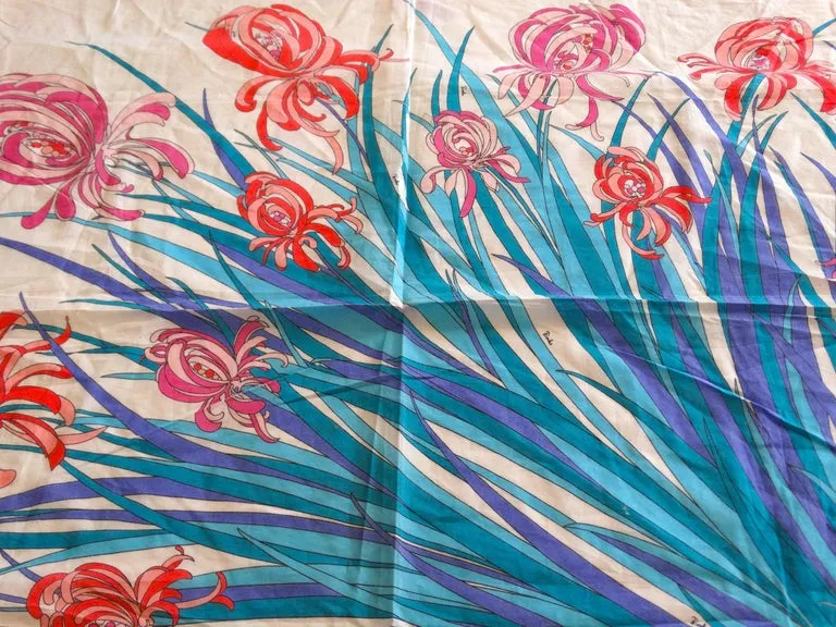 1970s Emilio Pucci Iconic Iris Print Cotton Scarf