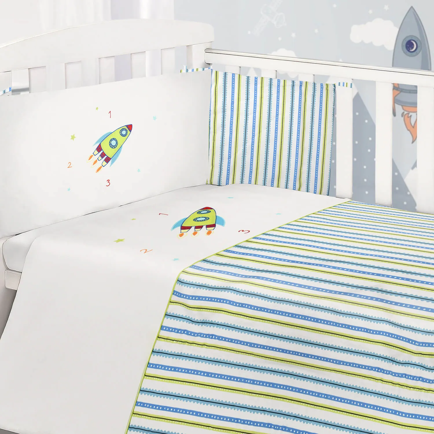 2 Piece Rocket Quilt & Bumper Set - Blue - Rocket Quilt & Bumper Set, 2 Piece - Blue - Buy Now