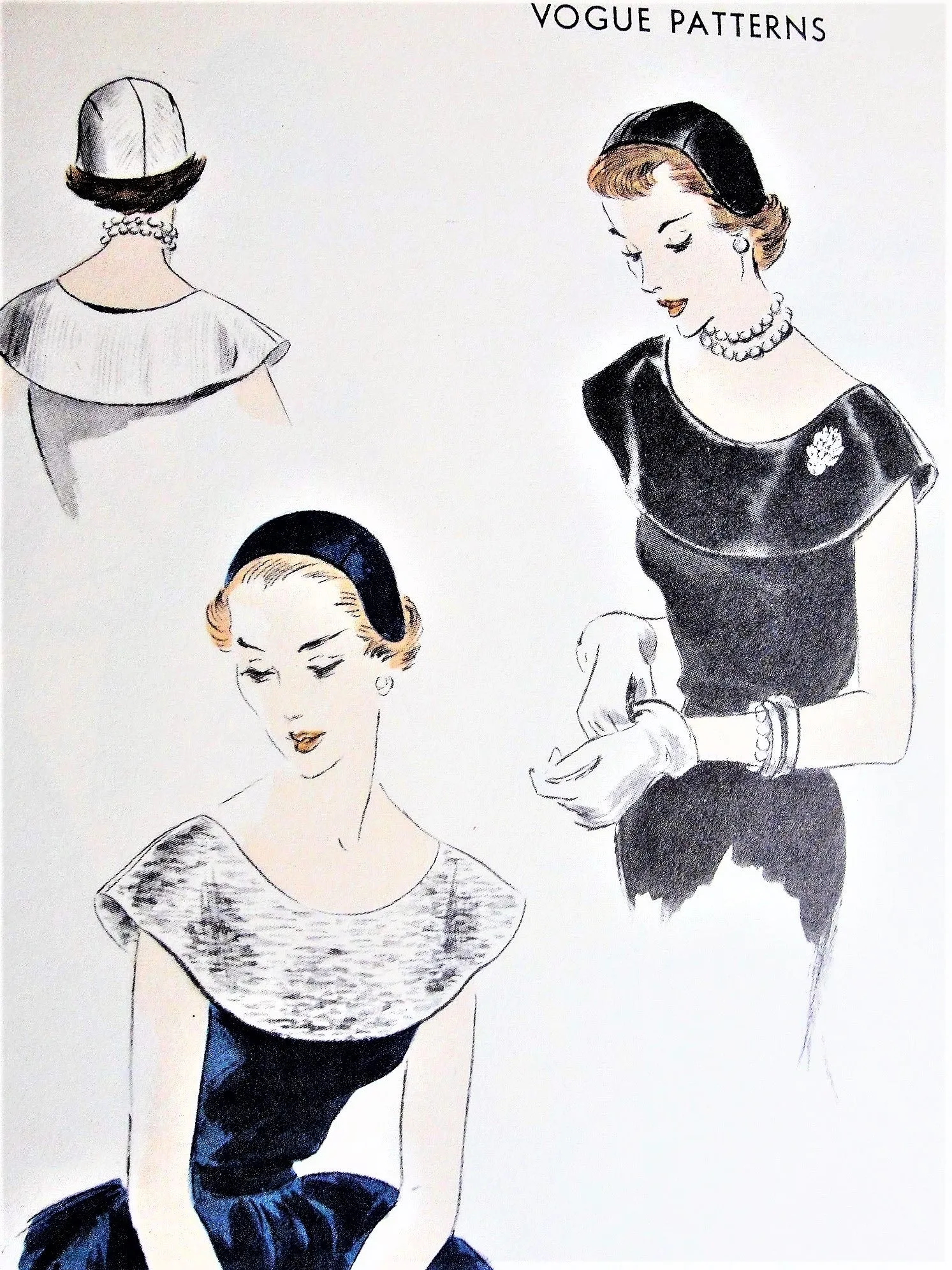 50s BEAUTIFUL Collar and Hat Pattern VOGUE 7470 Wide Cape Collar Perfect For Evening Wear, Sectional Cap Easy To Make Vintage Se