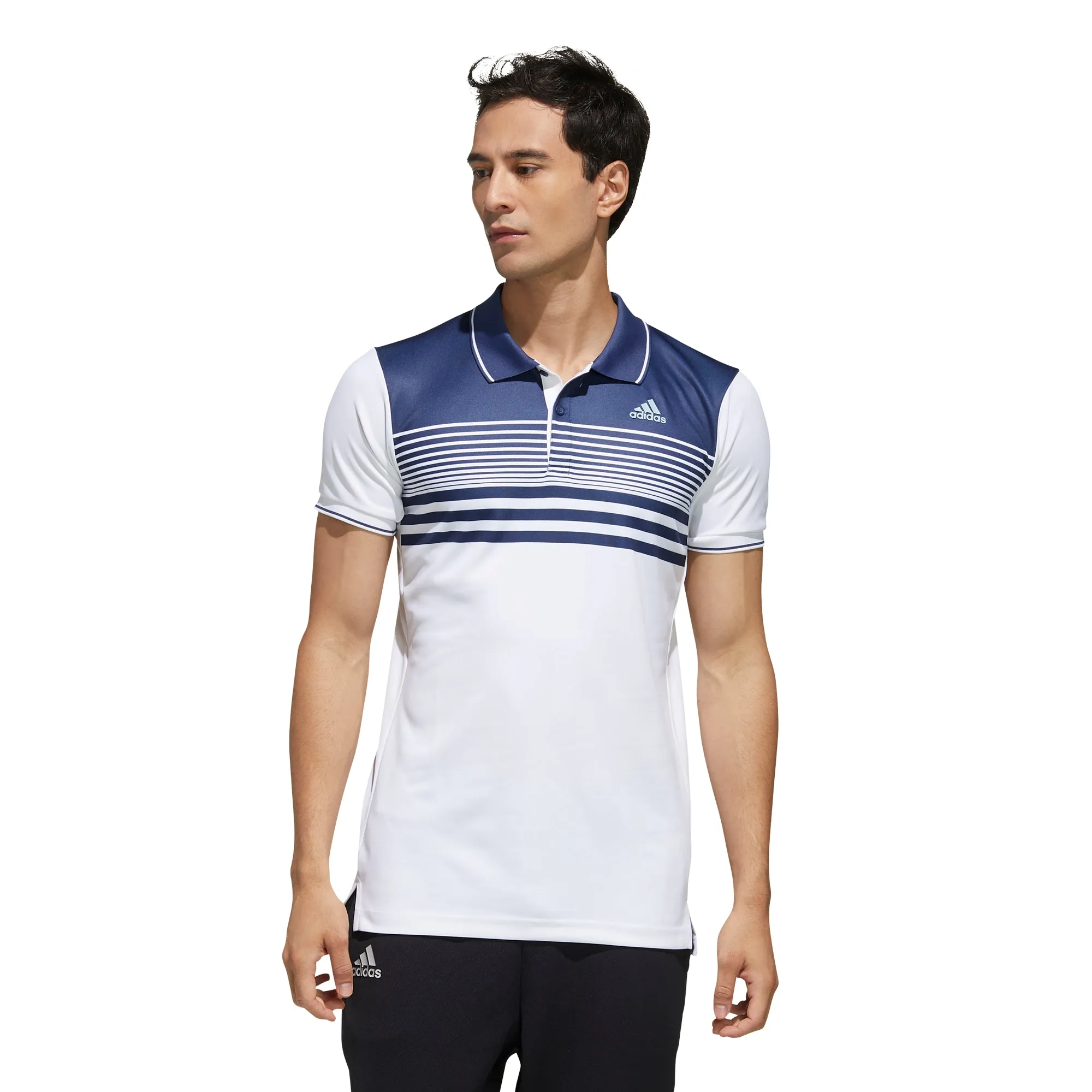 adidas Men's Polo Colorblock Pique in White/Tech Indigo - FN1452