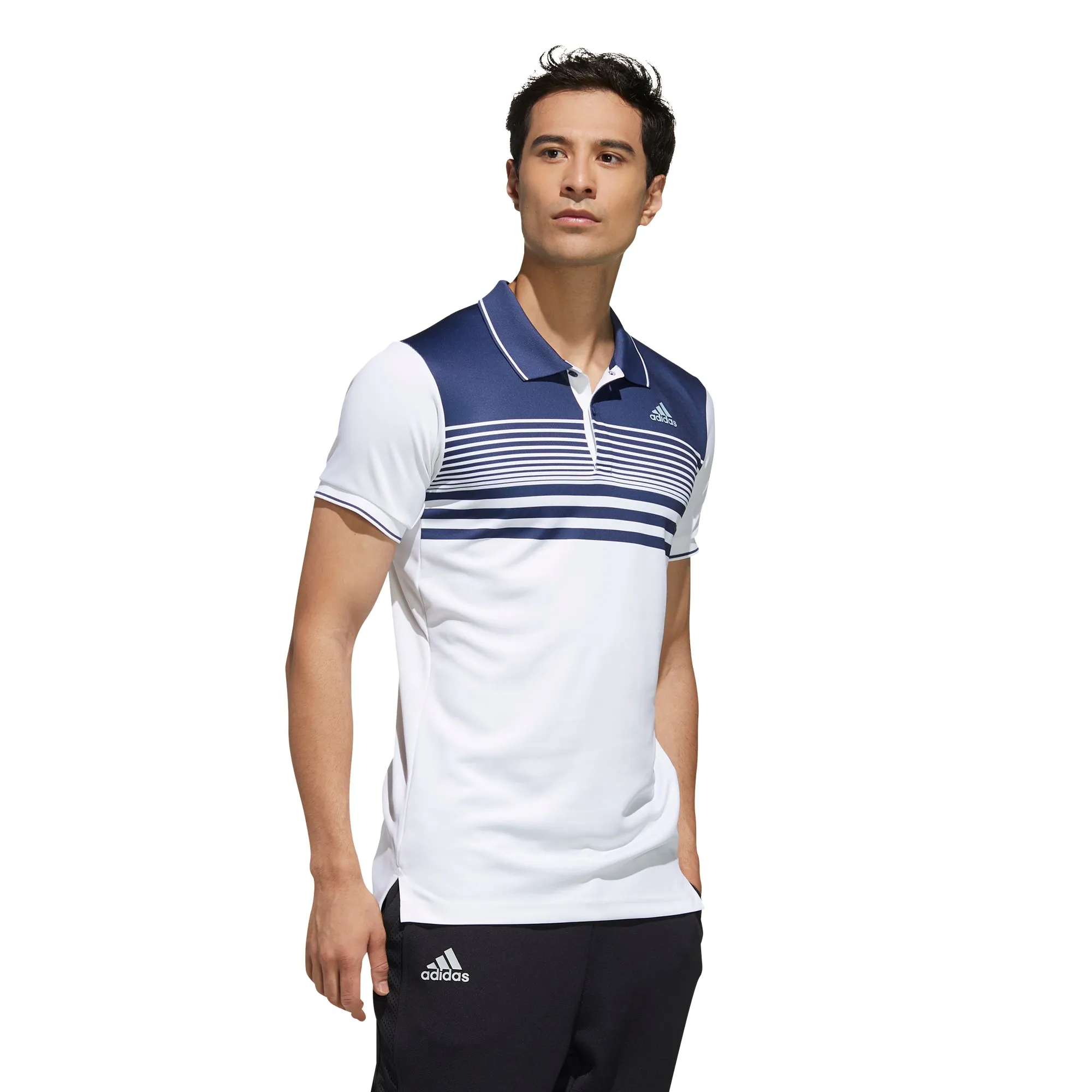 adidas Men's Polo Colorblock Pique in White/Tech Indigo - FN1452