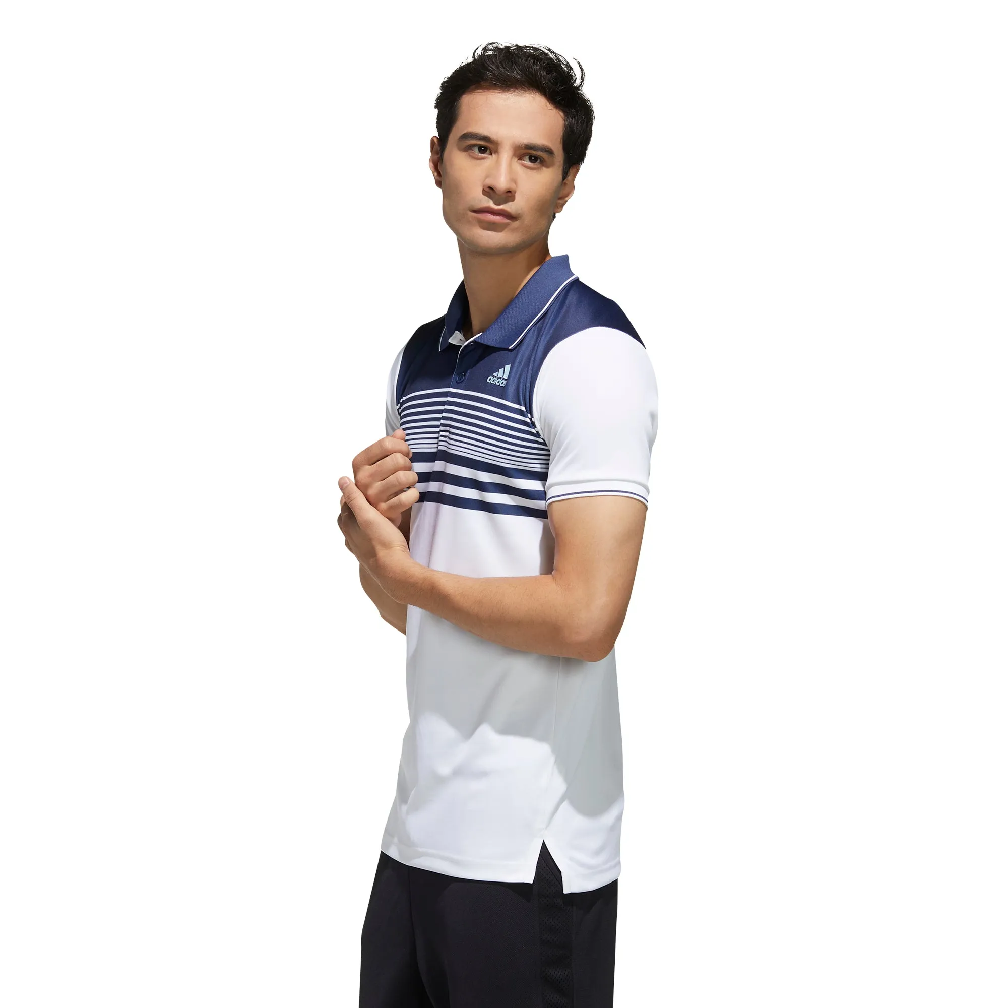 adidas Men's Polo Colorblock Pique in White/Tech Indigo - FN1452