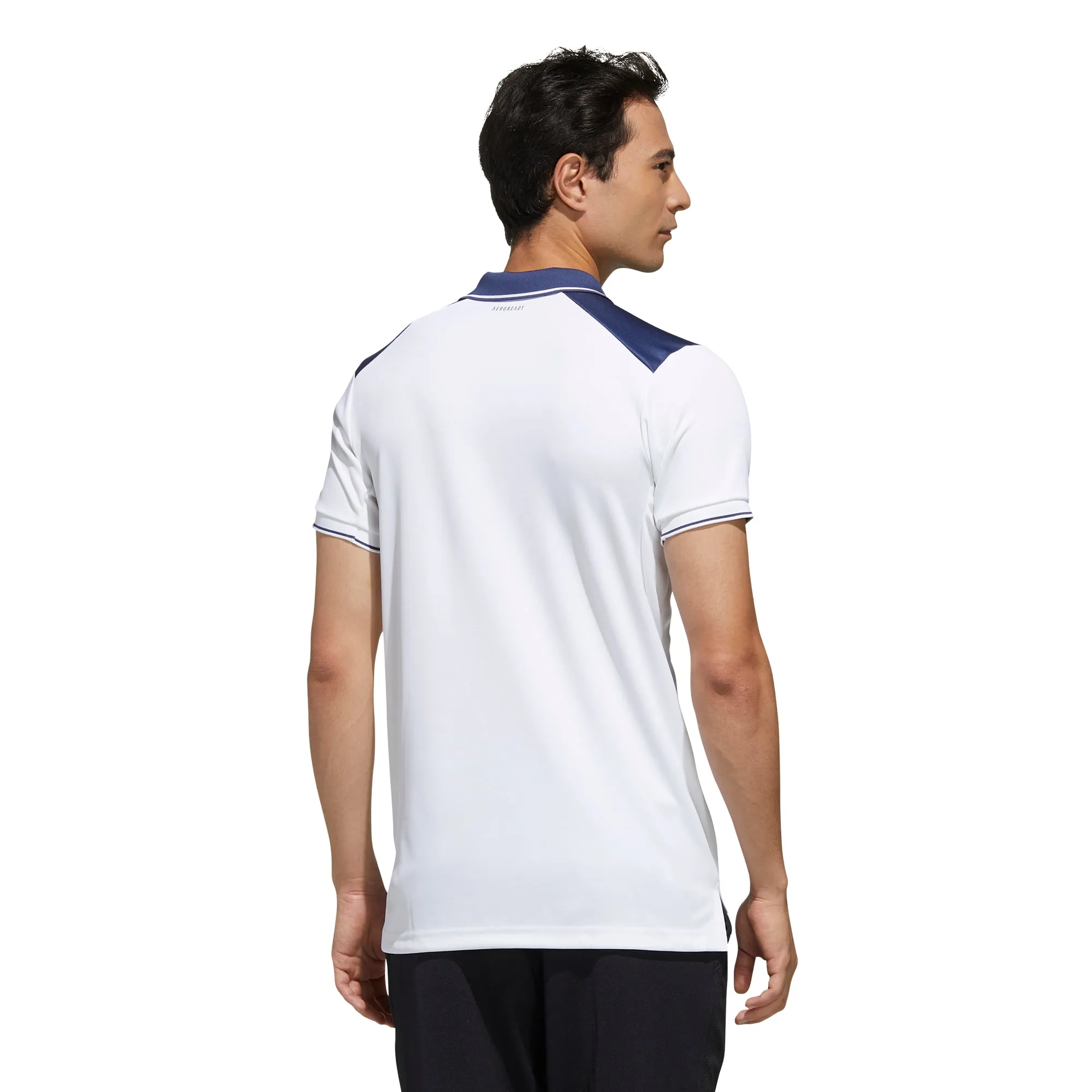 adidas Men's Polo Colorblock Pique in White/Tech Indigo - FN1452