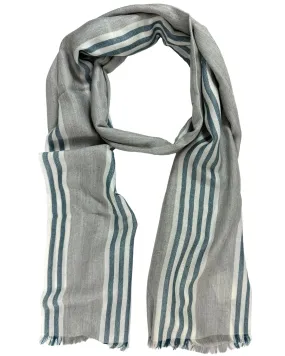 Agnona Scarf Taupe Dark Blue Stripes - Luxury Cashmere Cotton Shawl