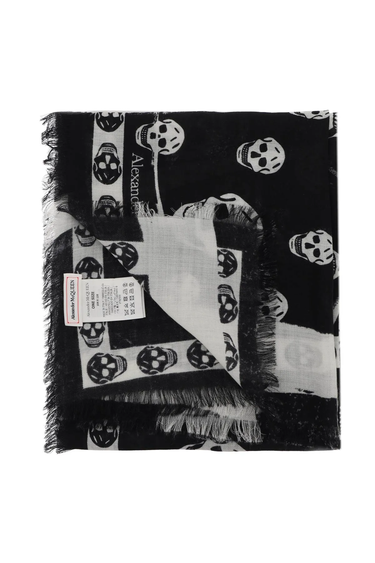 Alexander mcqueen slashed skull scarf 774305 3222Q BLACK IVORY