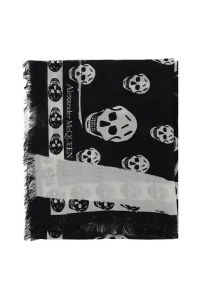 Alexander mcqueen slashed skull scarf 774305 3222Q BLACK IVORY