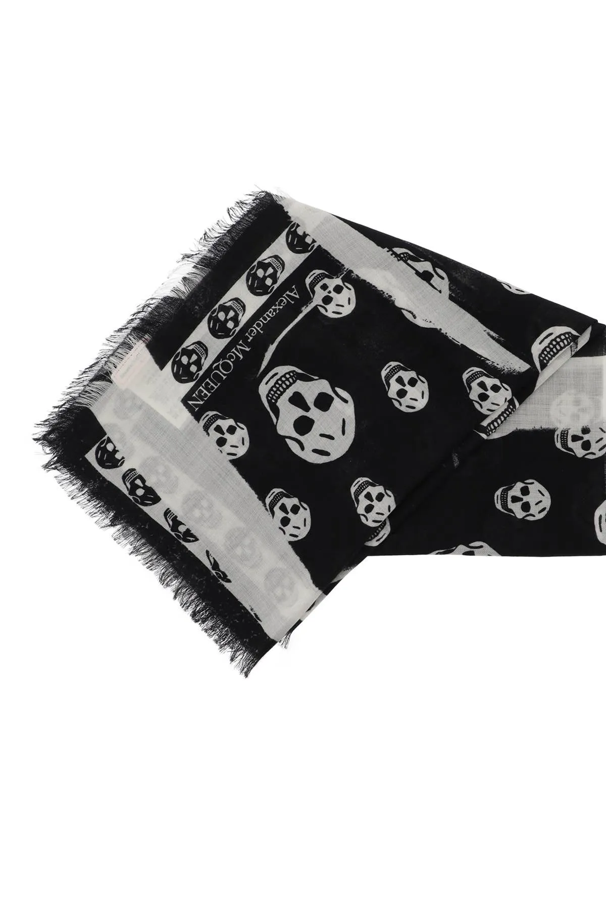 Alexander mcqueen slashed skull scarf 774305 3222Q BLACK IVORY