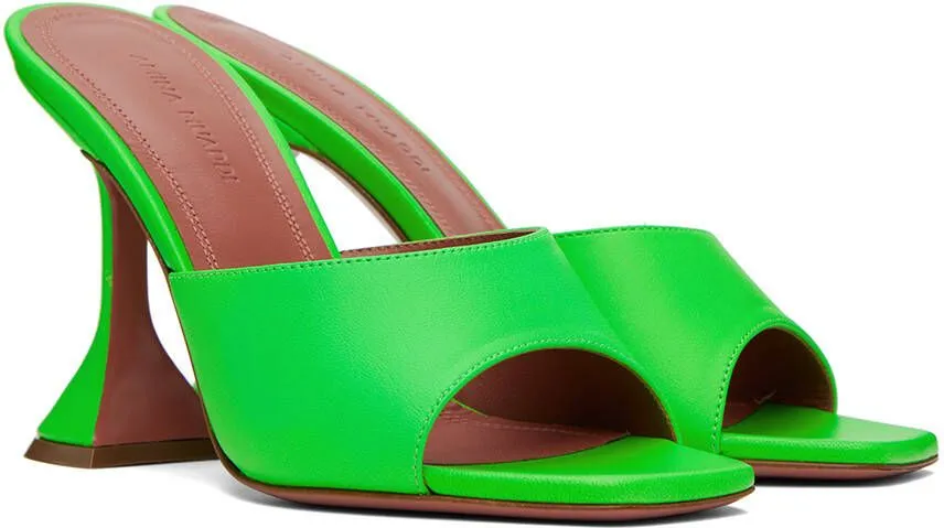 Amina Muaddi Green Lupita Slipper Heeled Sandals