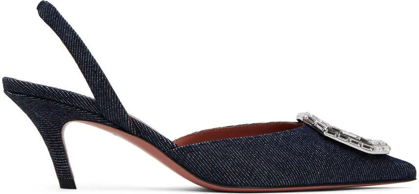 Amina Muaddi Navy Camelia Sling 60 Heels