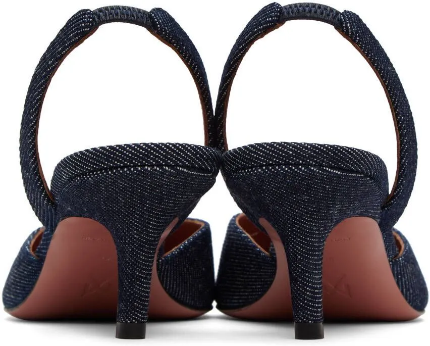 Amina Muaddi Navy Camelia Sling 60 Heels