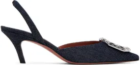 Amina Muaddi Navy Camelia Sling 60 Heels