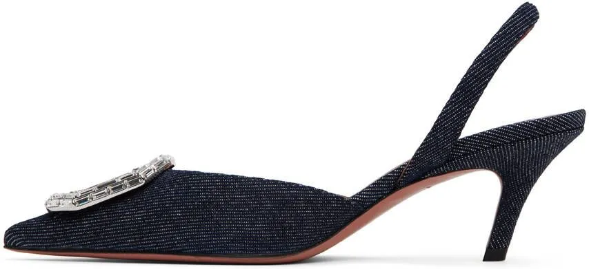 Amina Muaddi Navy Camelia Sling 60 Heels