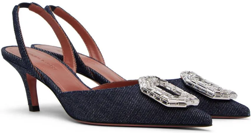 Amina Muaddi Navy Camelia Sling 60 Heels