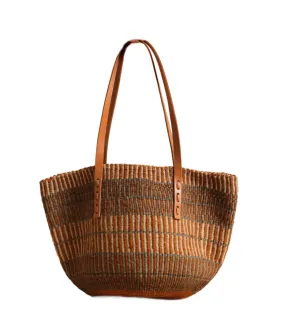 Basket Tote Bag with Medium Brown Stripes