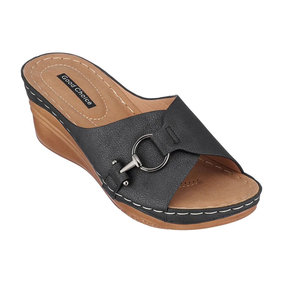 Bay Black Wedge Sandals