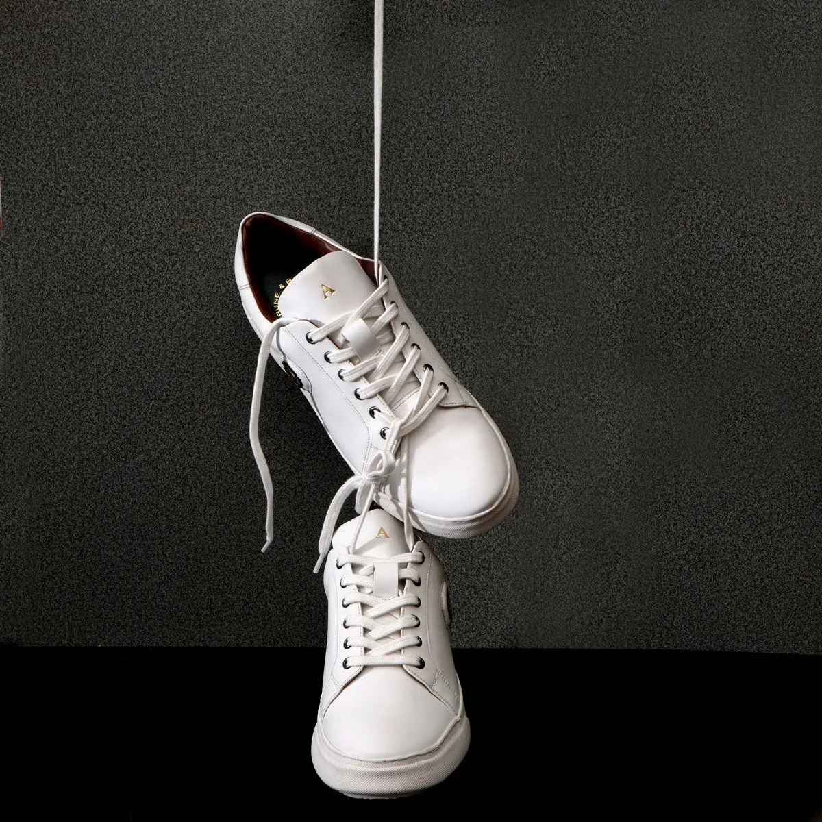 Bespoke Golden Embossed Initial White Leather Low-Top Lace-Up Sneakers by Brune & Bareskin