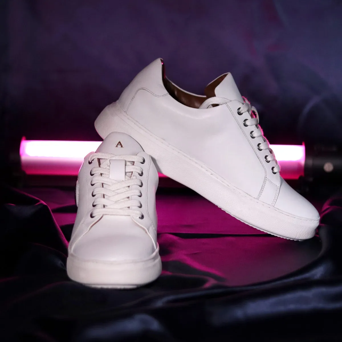 Bespoke Golden Embossed Initial White Leather Low-Top Lace-Up Sneakers by Brune & Bareskin