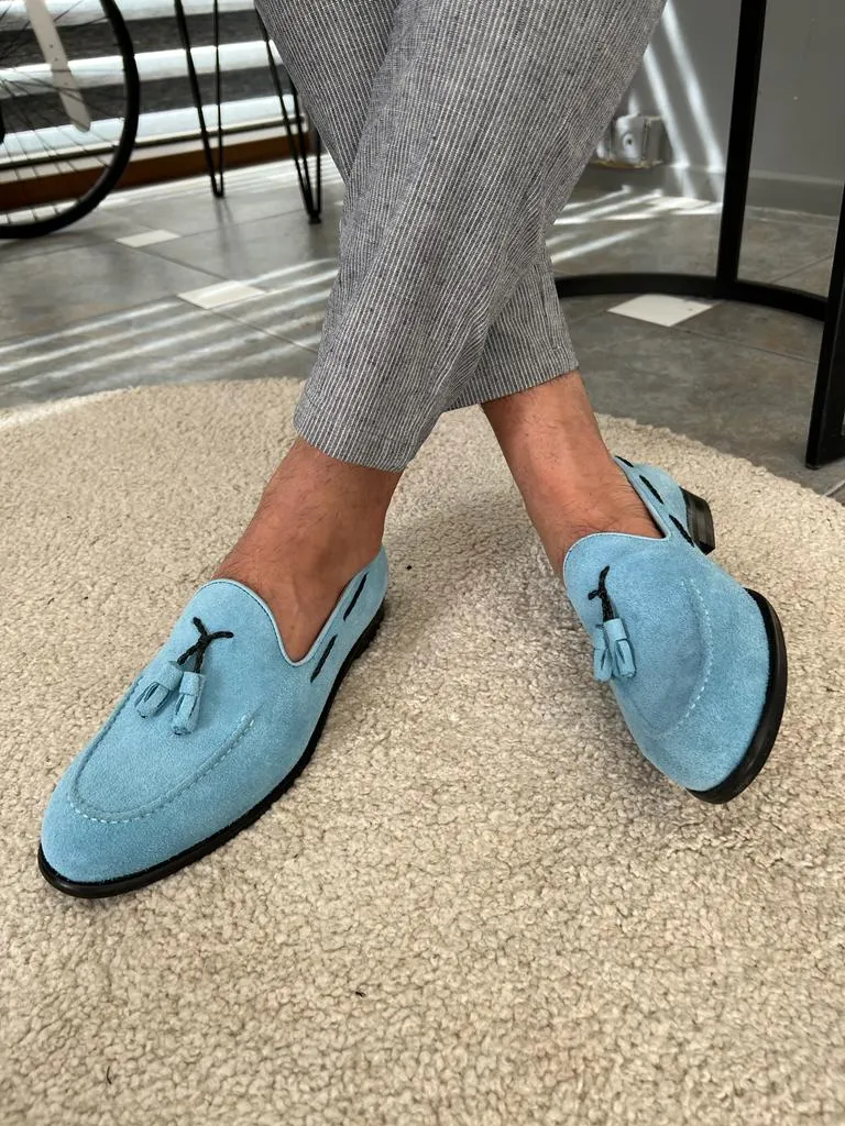 Bojoni Dover Sky Blue Suede Tassel Loafers