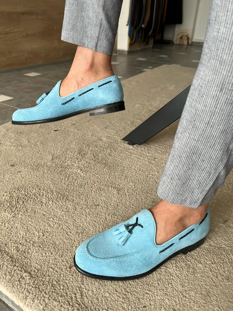 Bojoni Dover Sky Blue Suede Tassel Loafers