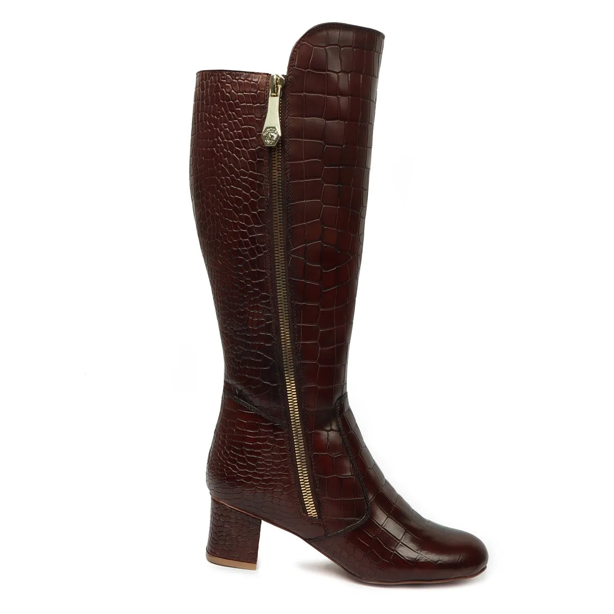 Brown Deep Cut Leather Ladies Long Boots by Brune & Bareskin