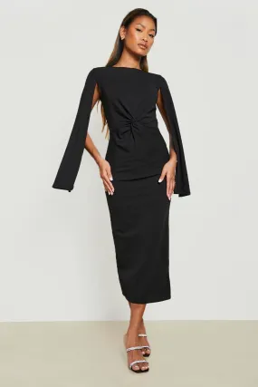 Cape Detail Twist Front Midi Dress