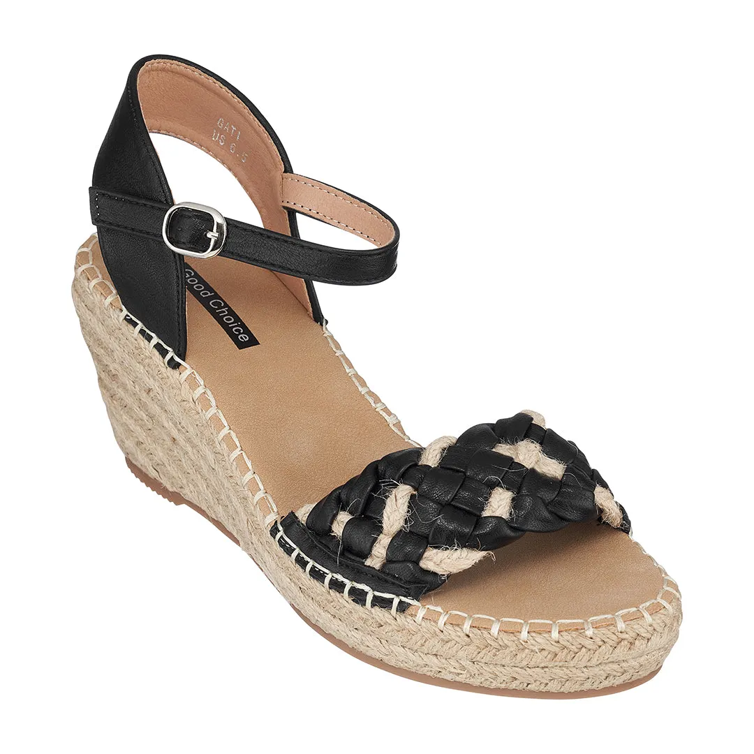 Cati Black Espadrille Wedge Sandals