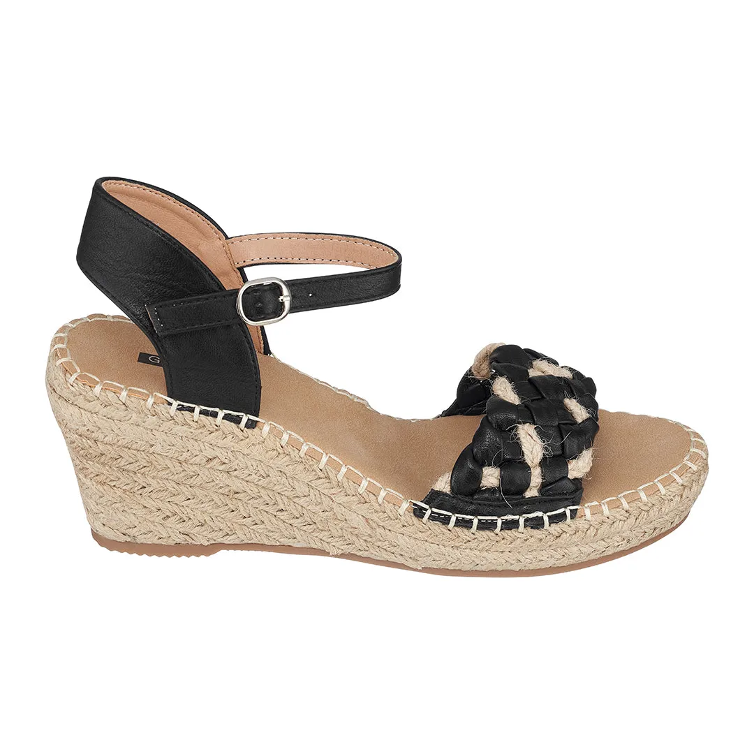 Cati Black Espadrille Wedge Sandals