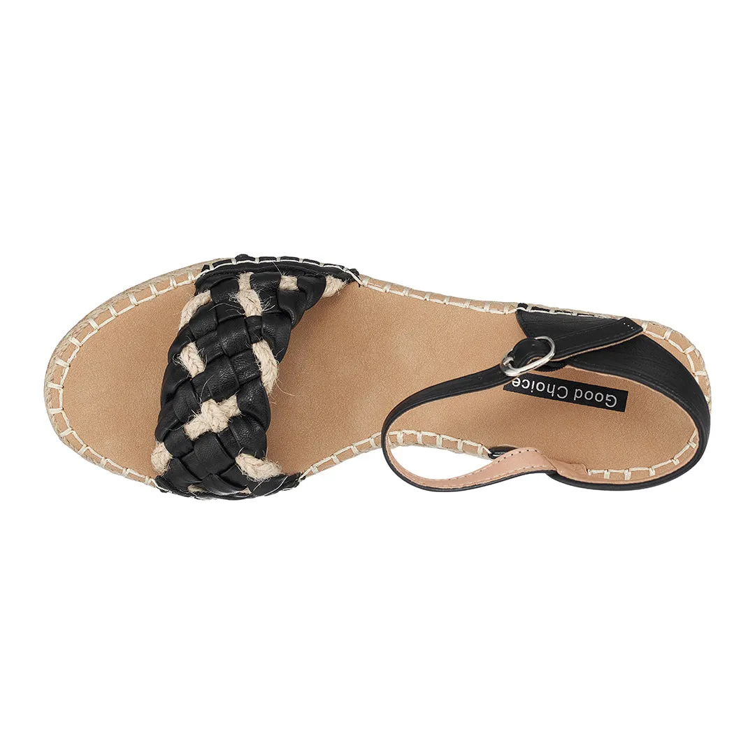 Cati Black Espadrille Wedge Sandals