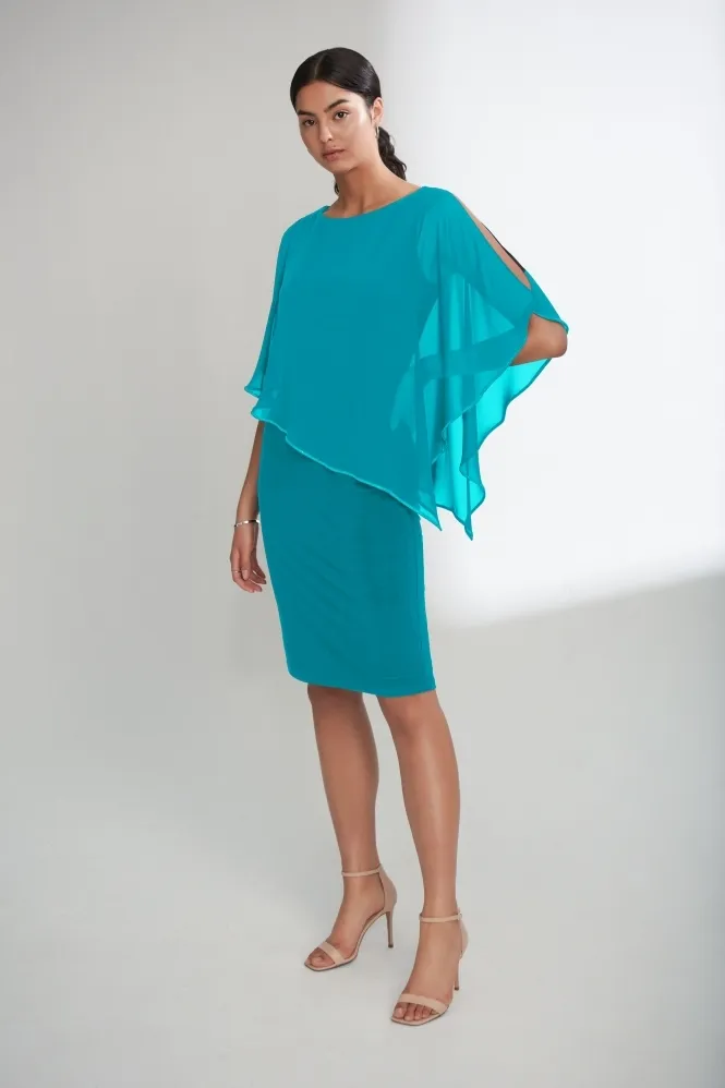 Chiffon Cape Diamante Trim Dress - Aruba Blue - 221062-3850