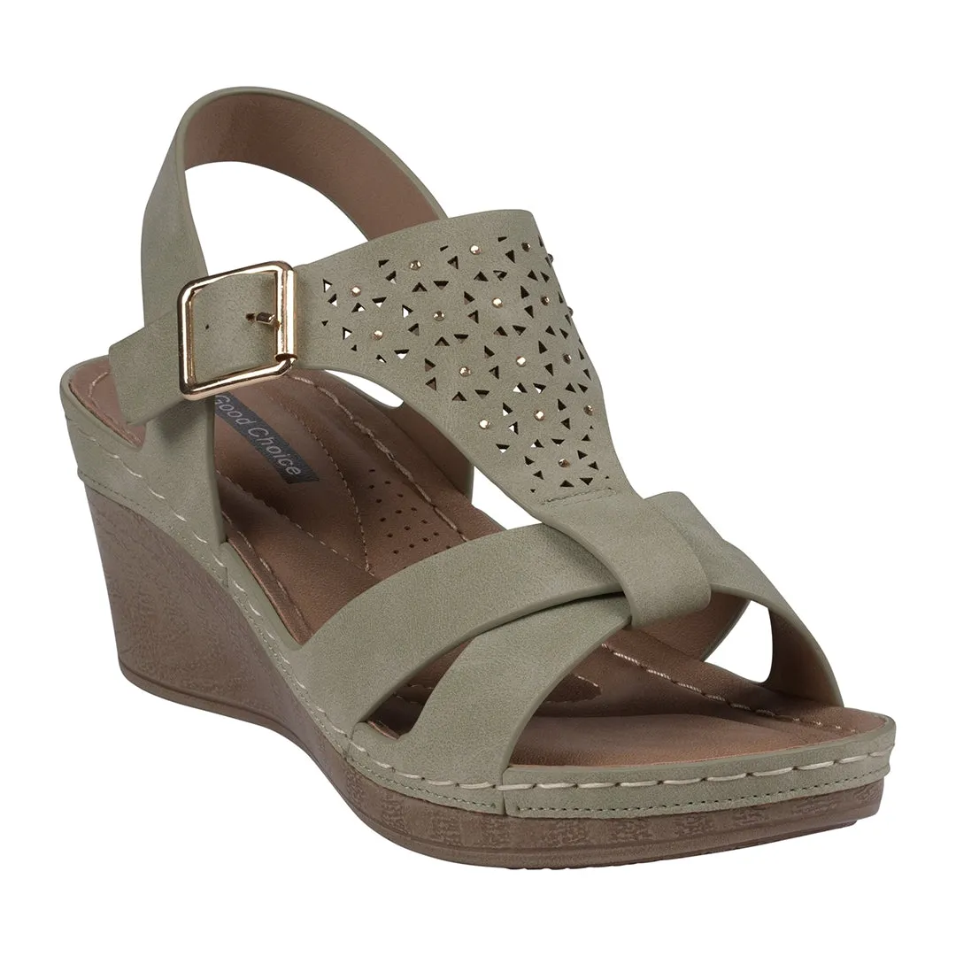 Cole Mint Embellished T-Stap Wedge Sandals