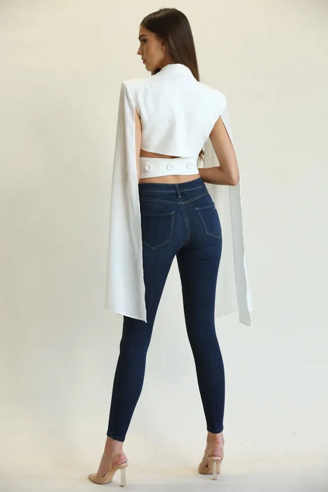 Criss-Cross Front Cropped Top With Cape Sleeves