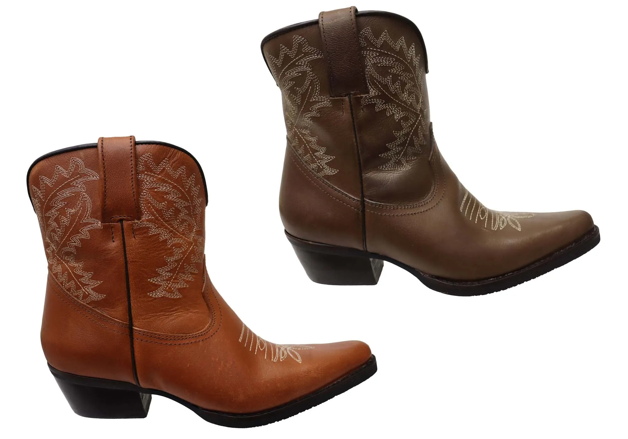 D Milton Edwina Womens Leather Western Cowboy Ankle Boots