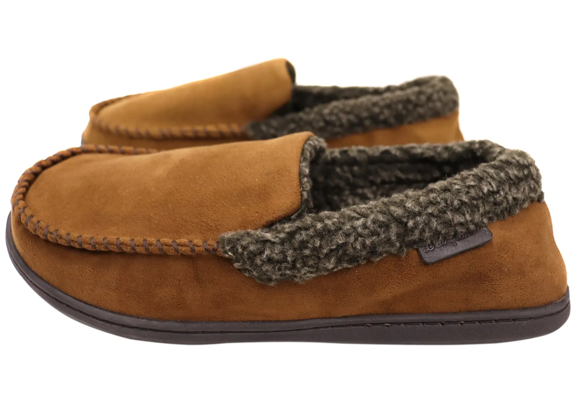 Dearfoam Mens Eli Microsuede Moccasin With Whipstitch Slippers