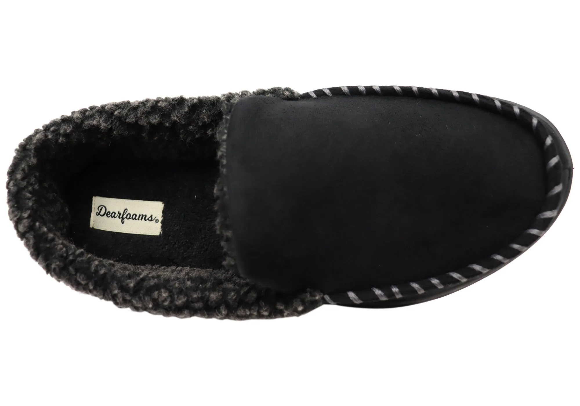 Dearfoam Mens Eli Microsuede Moccasin With Whipstitch Slippers