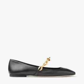 Diamond Tilda Flat Black Nappa Leather Flats with Chain