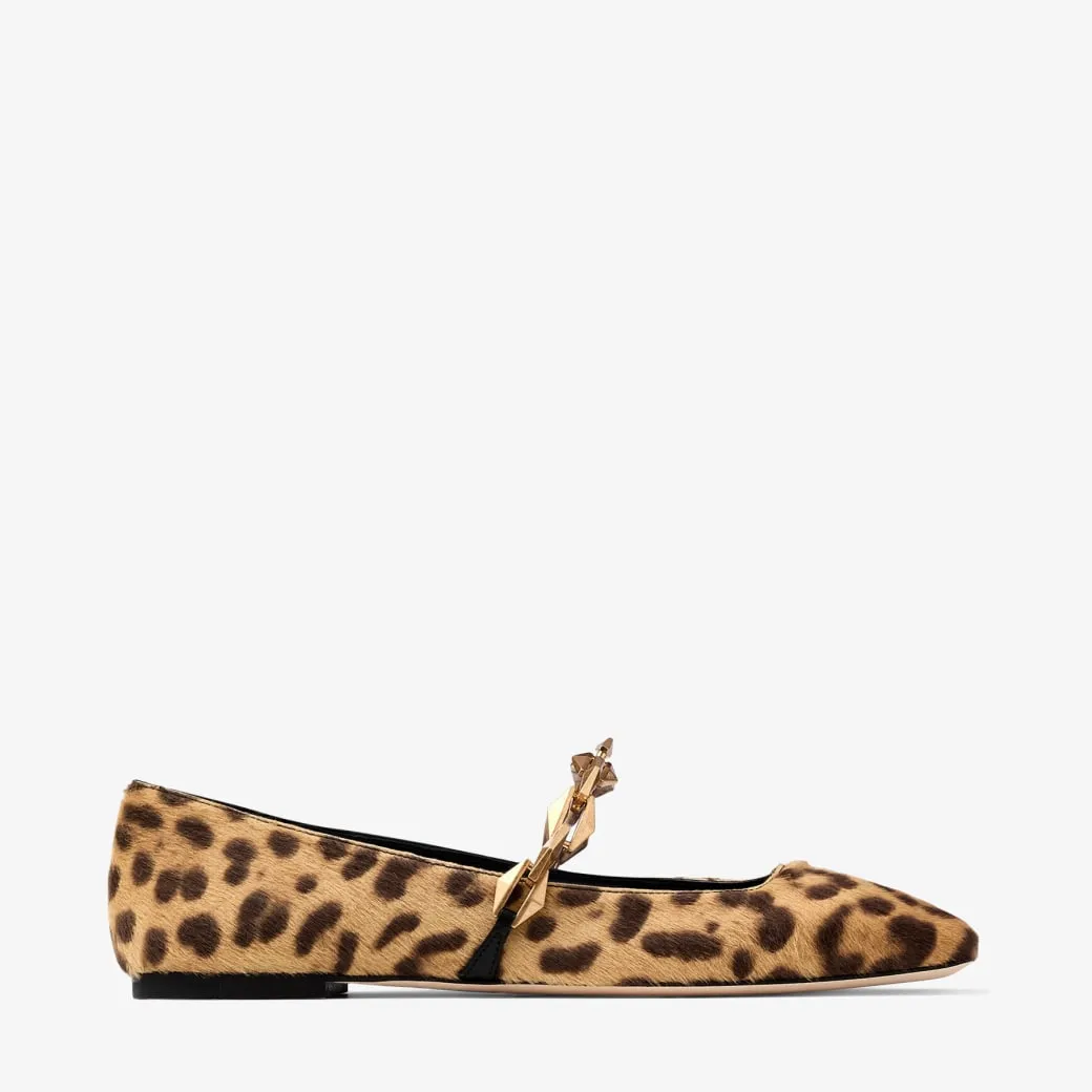 Diamond Tilda Flat Natural Leopard Print Pony Flats