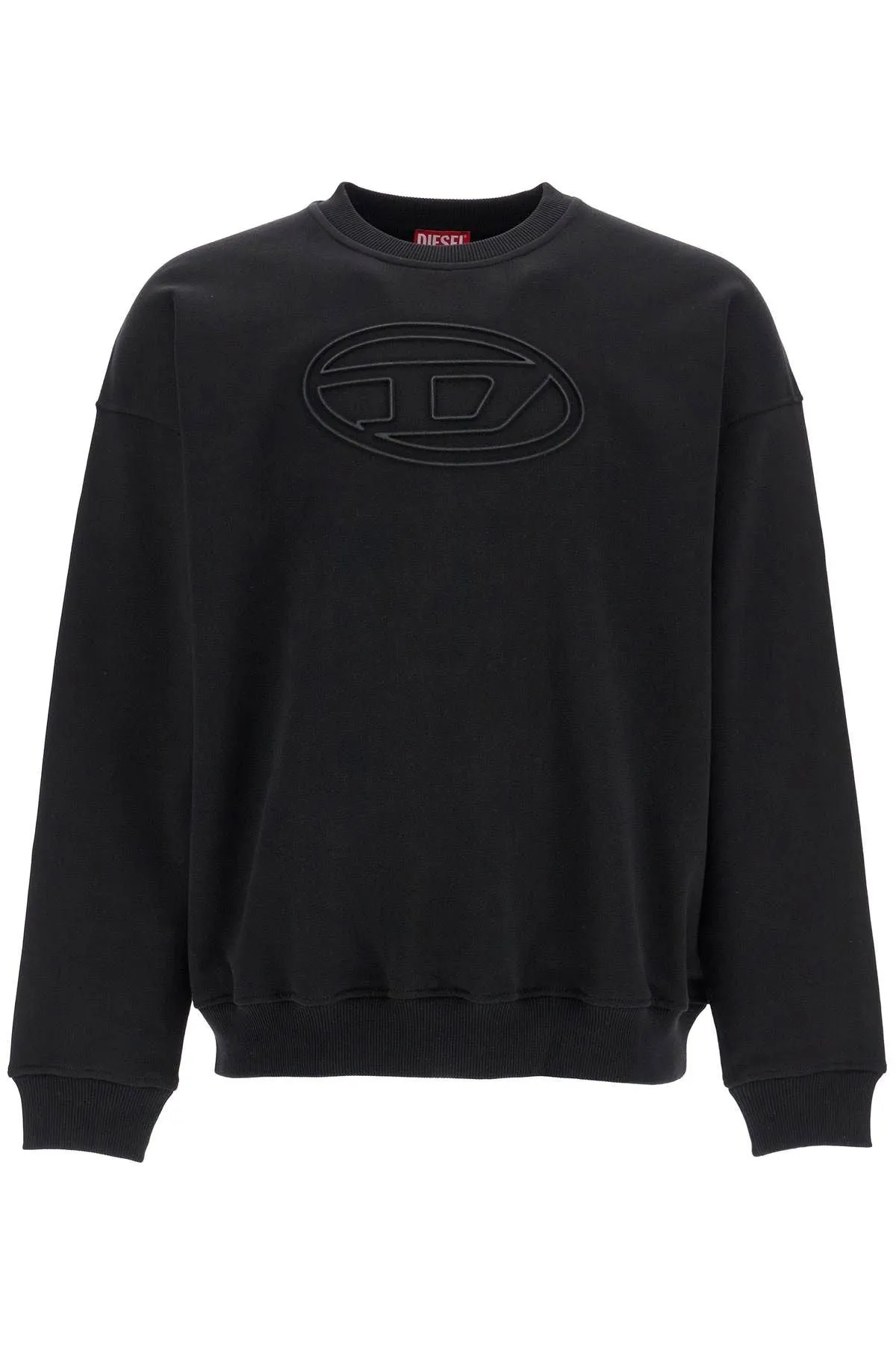 Diesel Black Cotton Sweatshirt With Embroidered  Mart Bigoval Logo