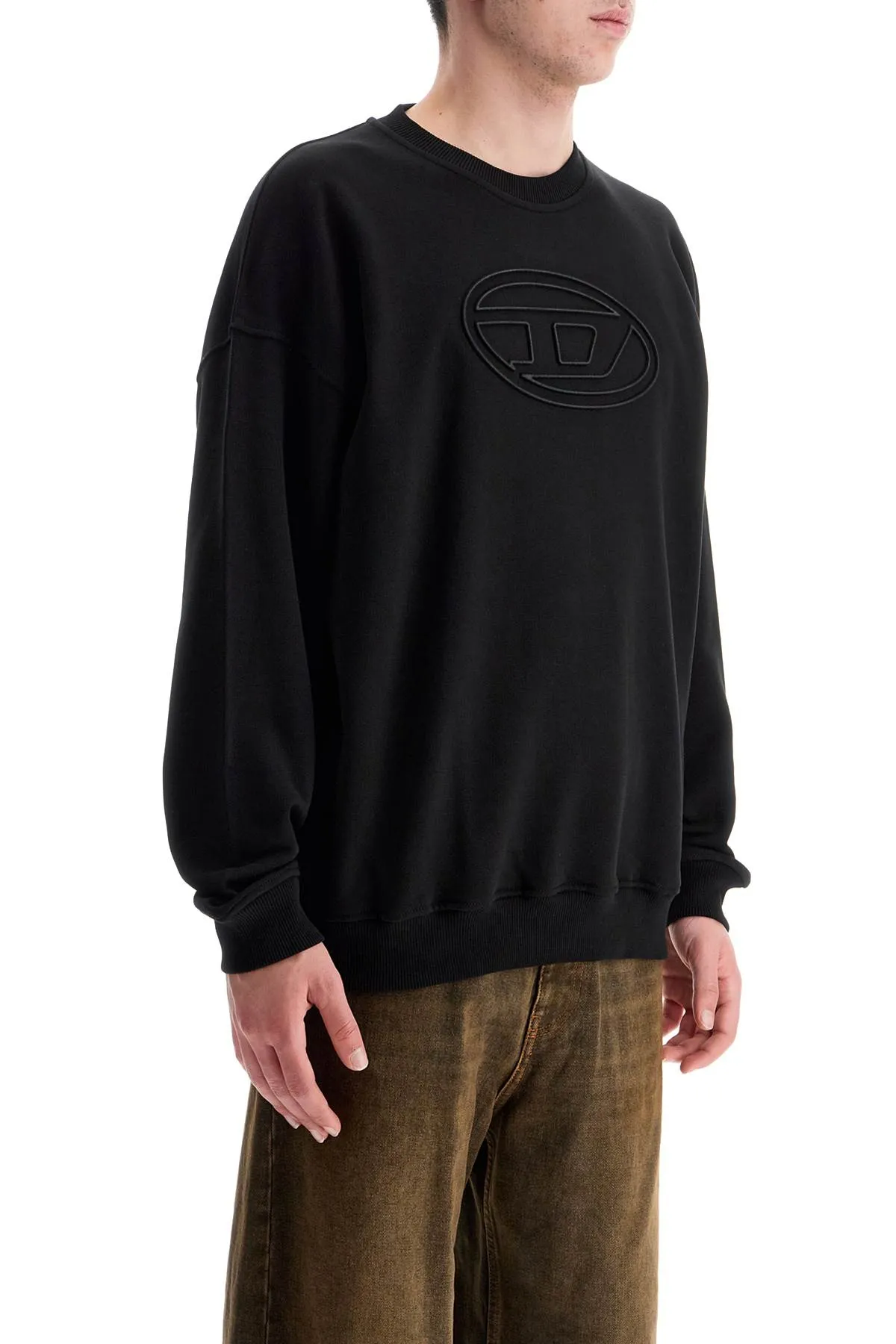 Diesel Black Cotton Sweatshirt With Embroidered  Mart Bigoval Logo