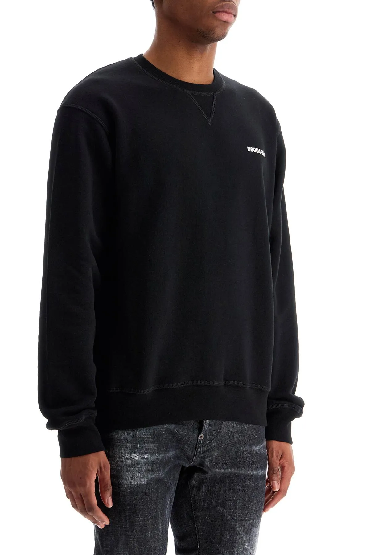 Dsquared2 Black Cotton Crewneck Sweatshirt With Embroidered Logo