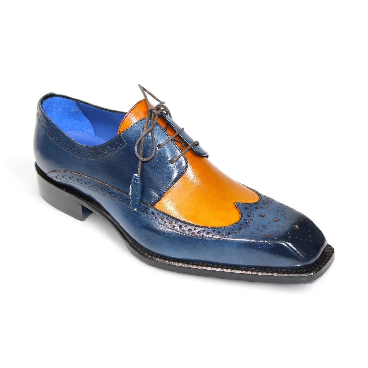 Emilio Franco Orlando Men's Shoes Navy/Gold Calf-Skin Leather Oxfords (EF1265)