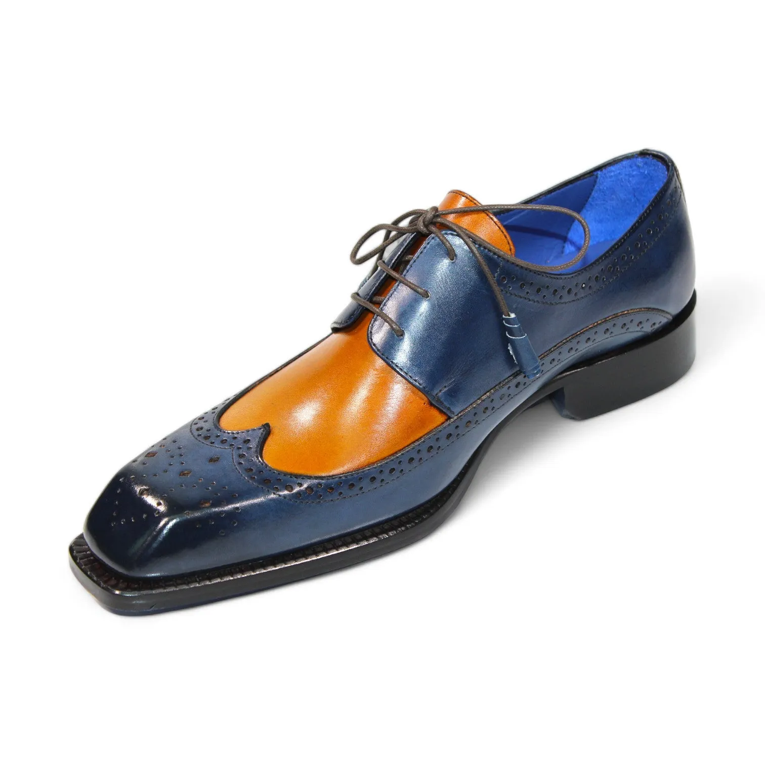 Emilio Franco Orlando Men's Shoes Navy/Gold Calf-Skin Leather Oxfords (EF1265)