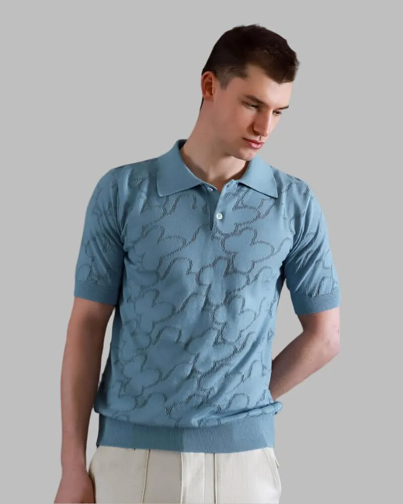 Far Afield Blue Floral Lace Polo Shirt